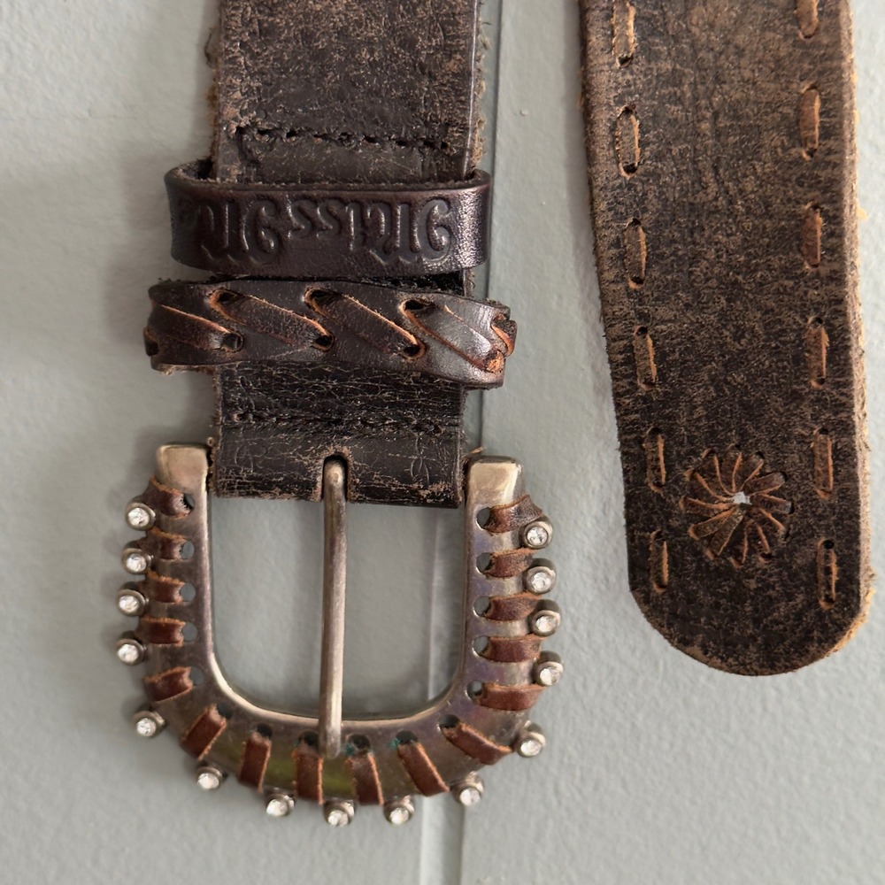 Miss Me Brown Leather Belt with Silver Accents